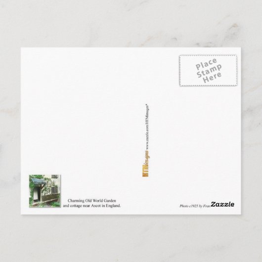 Englische Hütte Garten mit Efeu umrahmt Tür Postkarte (Rückseite)