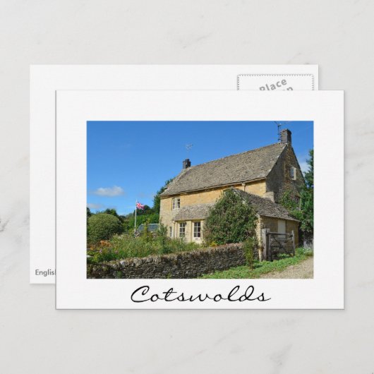 Englische Hütte mit weißer Gartenpost Postkarte (Vorne/Hinten)