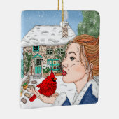 Englische Hütte und Kardinal in Handschrift Keramikornament (Rechts)