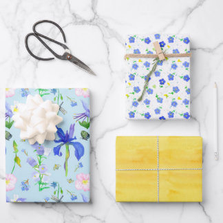 Englische Landhausblumen Akelei Gelb Geschenkpapier Set