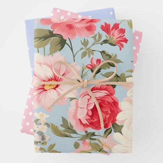 Englische Landschaft Blumengarten und Polka Dots Geschenkpapier Set (Beispiel)