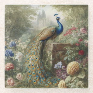 Englische Manor-Pfauengarten-Wasserfarbenkunst Glasuntersetzer