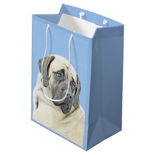 Englische Maskenmalerei - Original Hundekunst Mittlere Geschenktüte (Rückseite Schrägansicht)