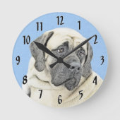 Englische Maskenmalerei - Original Hundekunst Runde Wanduhr (Vorderseite)