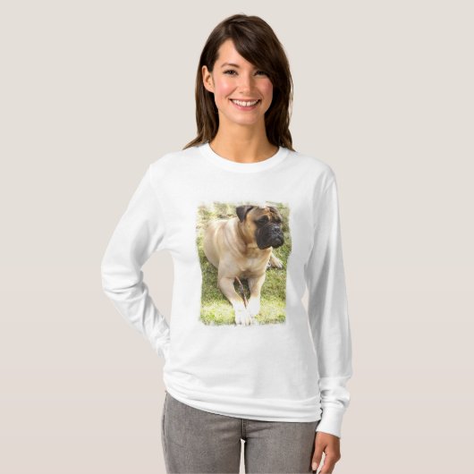 Englische Mastiff-Damen-langer Hülsen-T - Shirt (Vorne ganz)
