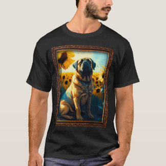 Englische Mastiff-Sonnenblumen-Malerei Süßer Hund T-Shirt