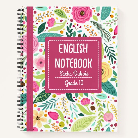 Englische Notebook-Abdeckung in rosa farbenfrohe B Notizblock (Vorderseite)