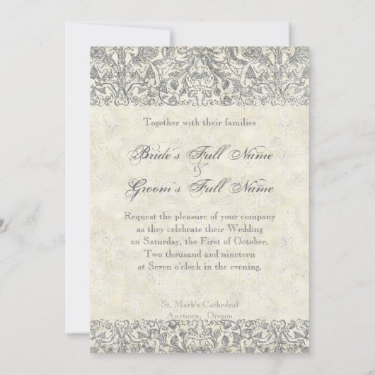 Englische Rose, Peach & Silver Wedding Einladung (Rückseite)