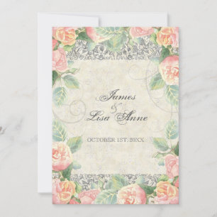 Englische Rose, Peach & Silver Wedding Einladung