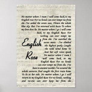 Englische Rose Song Lyric Vintages Skript drucken Poster