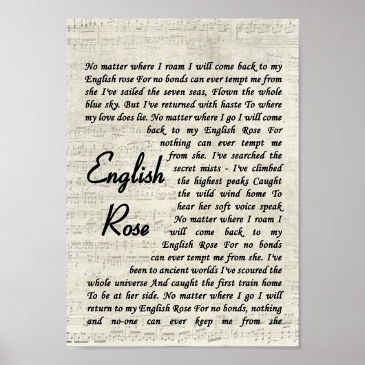 Englische Rose Song Lyric Vintages Skript drucken Poster (Vorne)