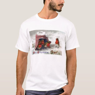 Englische Rotkehlchen unter Flowerpot-Vintagem T-Shirt