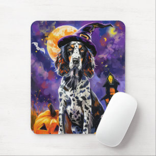 Englische Setter Hund Halloween Hexe und Kürbis Mousepad