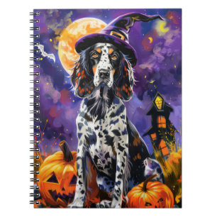 Englische Setter Hund Halloween Hexe und Kürbis Notizblock