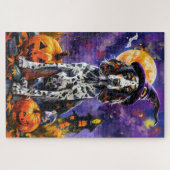 Englische Setter Hund Halloween Hexe und Kürbis Puzzle (Horizontal)