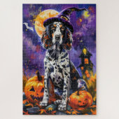 Englische Setter Hund Halloween Hexe und Kürbis Puzzle (Vertikal)