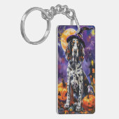 Englische Setter Hund Halloween Hexe und Kürbis Schlüsselanhänger (Vorderseite links)
