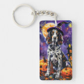Englische Setter Hund Halloween Hexe und Kürbis Schlüsselanhänger (Vorderseite)