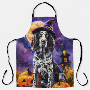 Englische Setter Hund Halloween Hexe und Kürbis Schürze