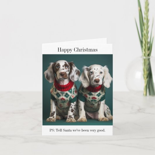 Englische Setter Welpen in Weihnachten Sweaters Karte (Vorderseite)