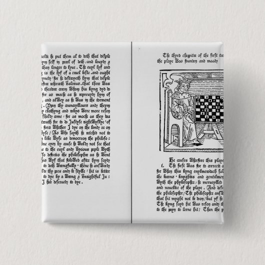 Englische Übersetzung von 'De Ludo Saccorum' Button (Vorderseite)