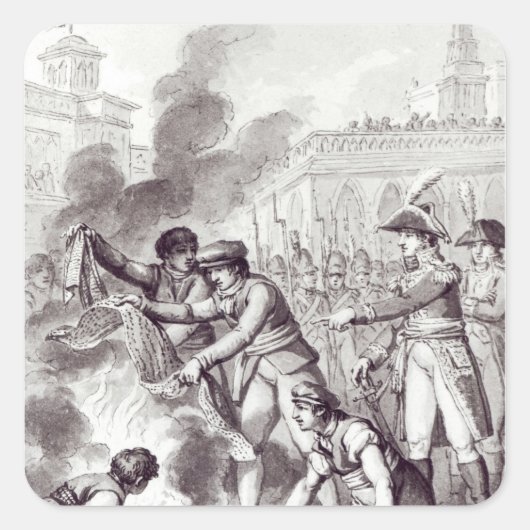 Englische Waren in Amsterdam verbrannt Quadratischer Aufkleber (Vorderseite)