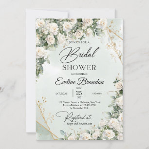Englische weiße Rosen Eukalyptus Grün und Gold Einladung