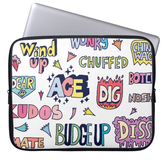 Englische Wörter lang, doodle Buchstaben Laptopschutzhülle (Vorderseite)