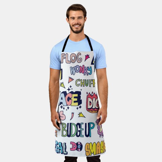 Englische Wörter lang, doodle Buchstaben Schürze (Getragen)