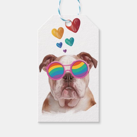 Englischer Bulldog am Valentinstag Geschenkanhänger (Vorderseite)
