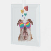 Englischer Bulldog am Valentinstag Ornament Aus Glas (Vorderseite links)