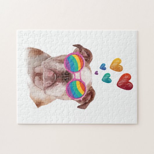 Englischer Bulldog am Valentinstag Puzzle (Horizontal)
