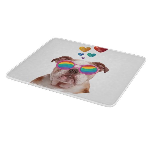 Englischer Bulldog am Valentinstag Schneidebrett (Ecke)