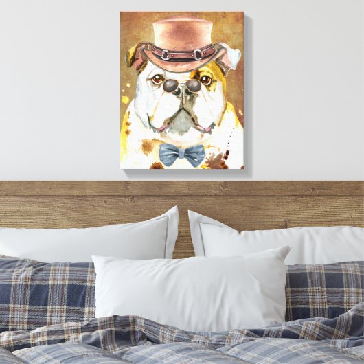 Englischer Bulldog, der eine Brille mit Aquarell t Leinwanddruck (Insitu (Schlafzimmer))