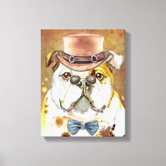 Englischer Bulldog, der eine Brille mit Aquarell t Leinwanddruck (Vorderseite)