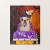 Englischer Bulldog-Hund im Halloween-Lkw Puzzle (Vertikal)