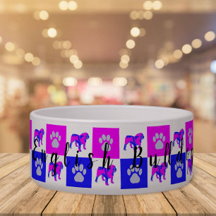 Englischer Bulldog Hund & Paw Hot Pink & Blue Pet Napf
