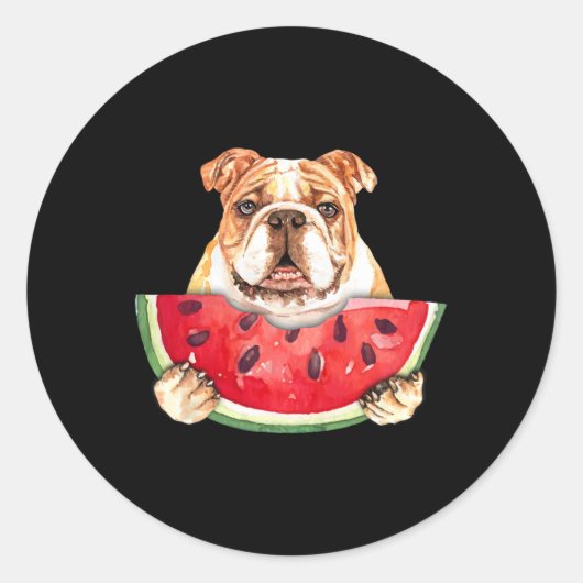 Englischer Bulldog Hund und Watermelon Tropische F Runder Aufkleber (Vorderseite)