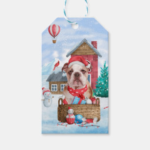Englischer Bulldog im Schnee Weihnachts-Hundehaus Geschenkanhänger
