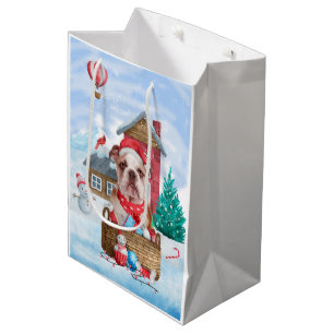 Englischer Bulldog im Schnee Weihnachts-Hundehaus Mittlere Geschenktüte