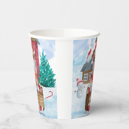 Englischer Bulldog im Schnee Weihnachts-Hundehaus Pappbecher (Links)