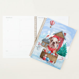 Englischer Bulldog im Schnee Weihnachts-Hundehaus Planer