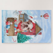 Englischer Bulldog im Schnee Weihnachts-Hundehaus Puzzle (Horizontal)