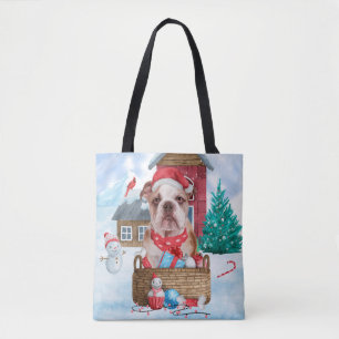 Englischer Bulldog im Schnee Weihnachts-Hundehaus Tasche