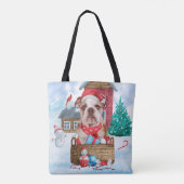 Englischer Bulldog im Schnee Weihnachts-Hundehaus Tasche (Rückseite)