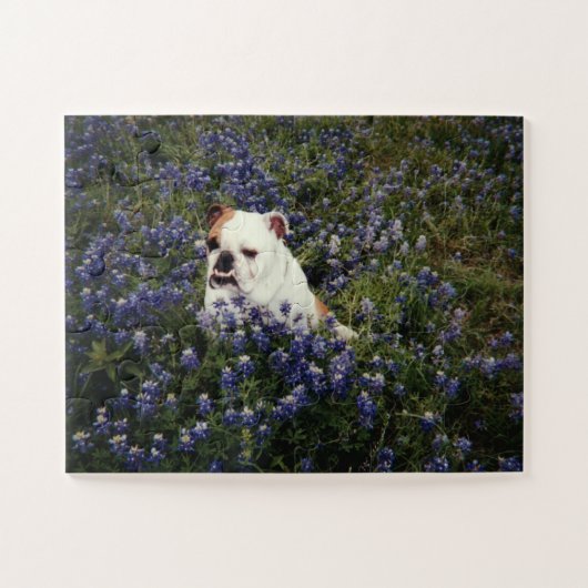 Englischer Bulldog in Texas Bluebonnets Puzzle (Horizontal)