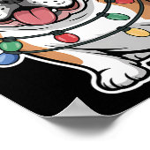 Englischer Bulldog ist in Weihnachtsbeleuchtung um Poster (Ecke)