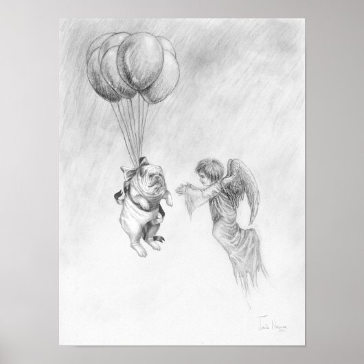 Englischer Bulldog mit Angel Poster (Vorne)