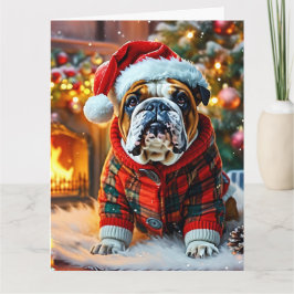 Englischer Bulldog mit einer Weihnachtsmannmütze Karte