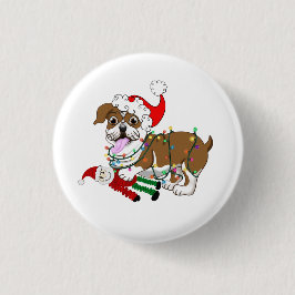 Englischer Bulldog mit Weihnachtsbeleuchtung Button